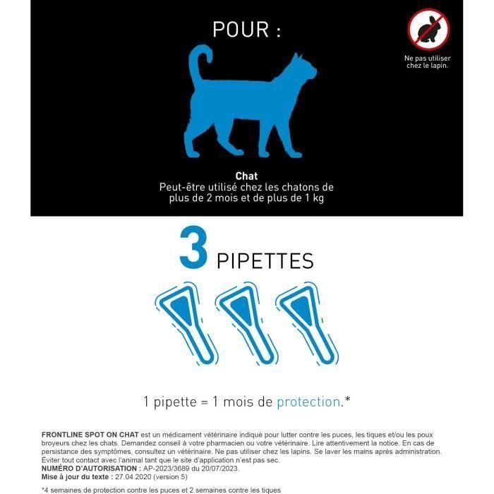 Pipetas antiparasitarias para gatos FRONTLINE 3 SPOT ON: pulgas, garrapatas y piojos 2 Pipetas antiparasitarias para gatos FRONTLINE 3 SPOT ON: pulgas, garrapatas y piojos 2