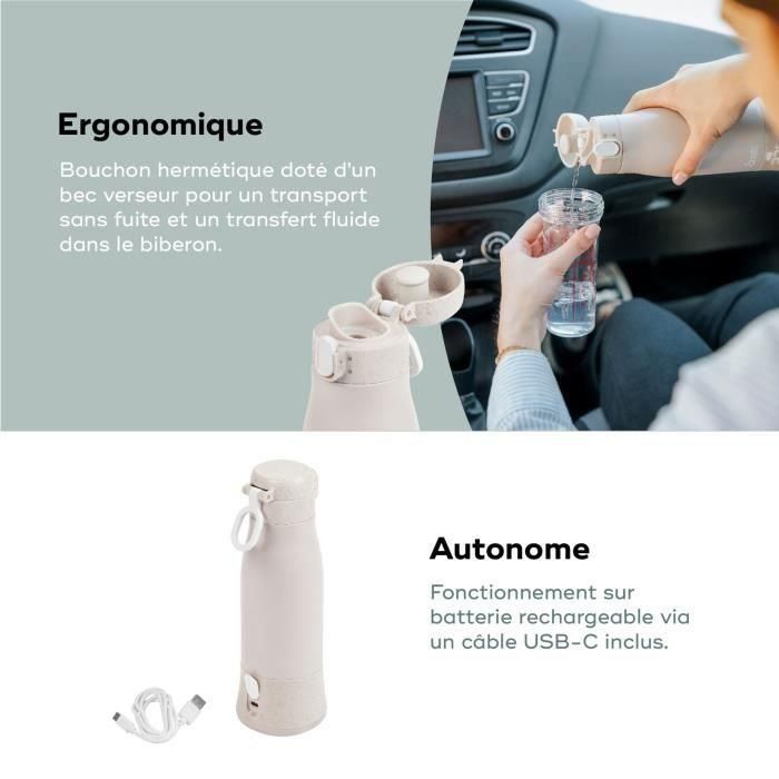 Babymoov BBM3661276184398 Calentador de biberones portátil Moov & Feed 340ml, beige mineral, control de temperatura, mantiene el calor 5