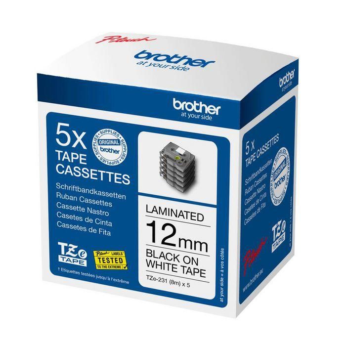 Brother 5 pack of genuine Brother Labelling Tape Cassettes – Black on White, 12mm wide 2 Brother 5 pack of genuine Brother Labelling Tape Cassettes – Black on White, 12mm wide 2