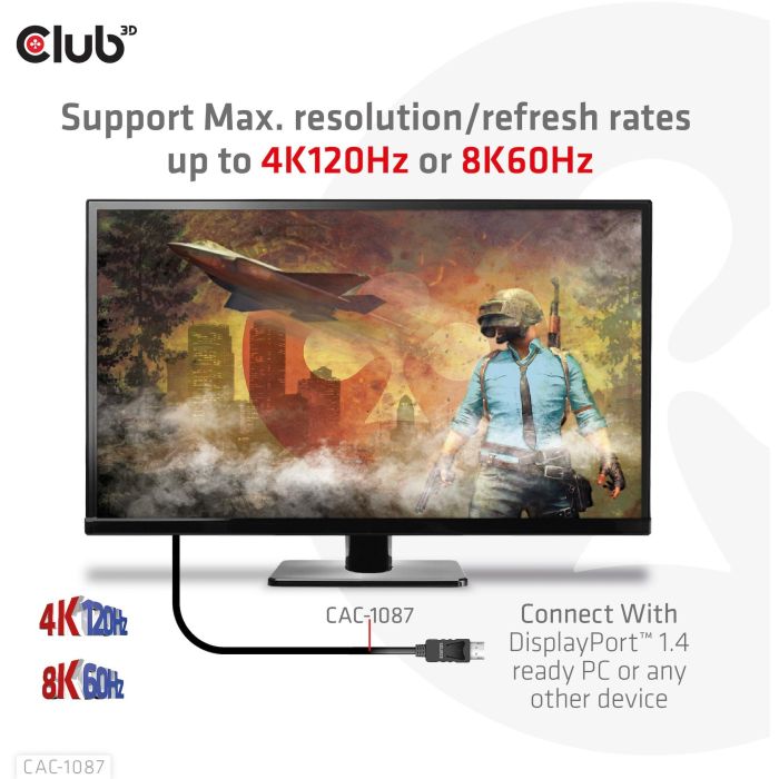 Club3D CAC-1087 Cable DisplayPort 1.4 a HDMI 2.1 HDR 8K60Hz Activo 3m para Windows/Mac 6 Club3D CAC-1087 Cable DisplayPort 1.4 a HDMI 2.1 HDR 8K60Hz Activo 3m para Windows/Mac 6