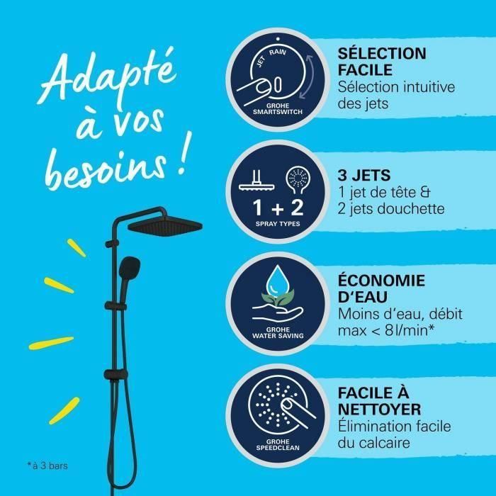 Columna de ducha con desviador manual - Ahorro de agua - GROHE Vitalio Comfort 250 - Negro mate - 266982431 3 Columna de ducha con desviador manual - Ahorro de agua - GROHE Vitalio Comfort 250 - Negro mate - 266982431 3