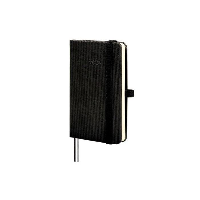 Agenda Anual (2026) Finocam Minimal Textura Cosida Tapa Dura Con Goma M2 82X127 S/V Apais. Negro