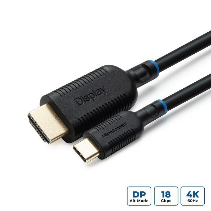 MicroConnect Cable USB-C a HDMI 2m 4K 60Hz con HDR10 y DP Alt Mode, para Dispositivos USB Tipo-C y Thunderbolt 3, HDMI 2.0b