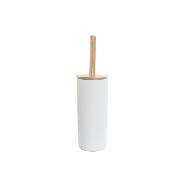 DKD Home Decor Escobillero Scandi Blanco Natural para Baño con Diseño Nórdico | Gres y Bambú 10x10x38 cm