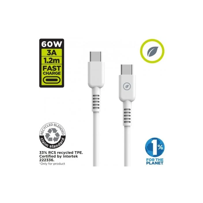 Muvit For Change MCUSC0008 Cable USB 2.0 Tipo-C Macho a Tipo-C, Carga hasta 60W, 480Mbps, 1.2m, Blanco