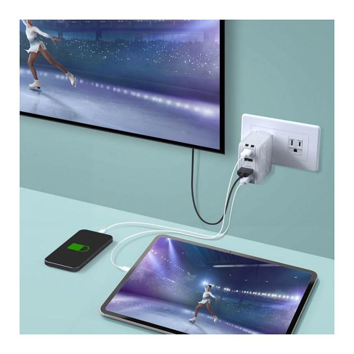 AVERMEDIA GC313Pro Cargador GaN 100W con USB Tipo C Carga Rápida Power Delivery 3.0 Blanco Cable 2m 3