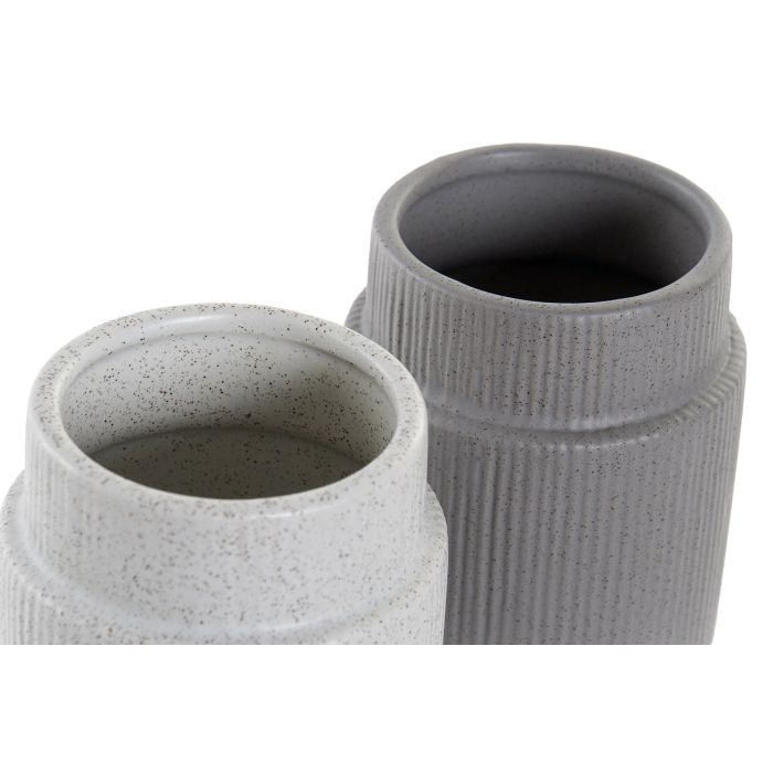 DKD Home Decor Vaso Scandi de Gres Colección Blanco y Gris Pro Design Gris Claro/Oscuro 8x10.5x8 cm - Set de 6 Unidades 2