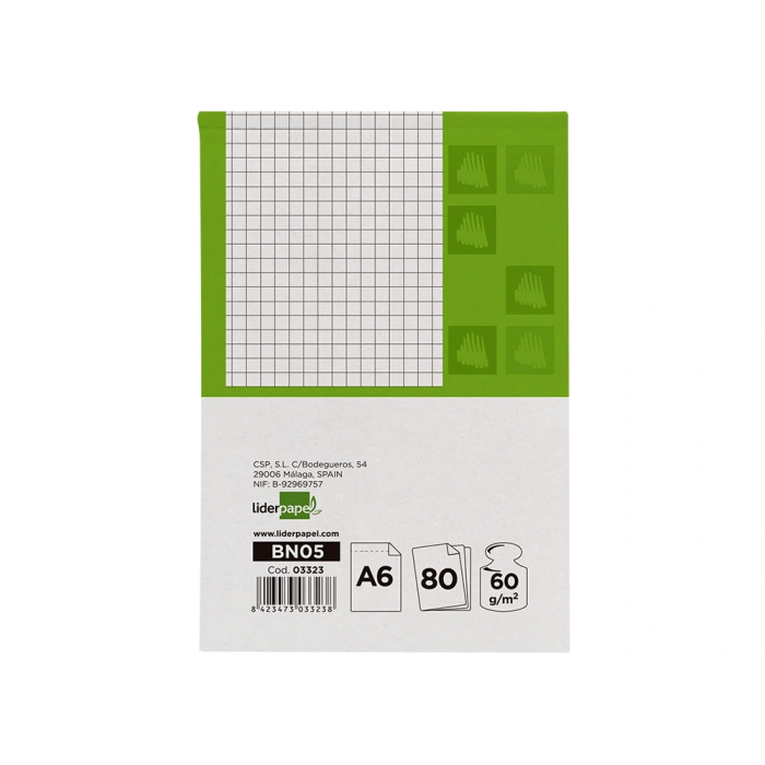 Liderpapel Bloc de Notas A6 Cuadro 4mm 80 Hojas 60g/m² Perforado 2 Liderpapel Bloc de Notas A6 Cuadro 4mm 80 Hojas 60g/m² Perforado 2