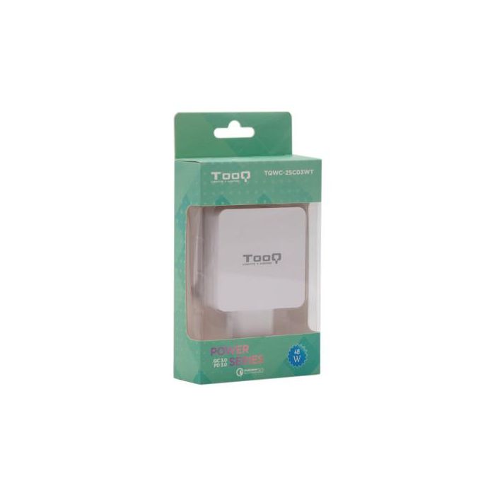 TooQ TQWC-2SC03WT Cargador de Pared Doble Puerto USB-C PD + USB A QC3.0, 48W Blanco