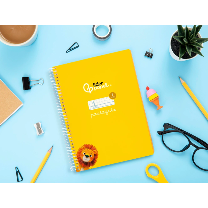 Liderpapel Cuaderno espiral Pautaguía A5 Tapa blanda 40 hojas 75gr Cuadro Pautado 5mm Color Amarillo 7