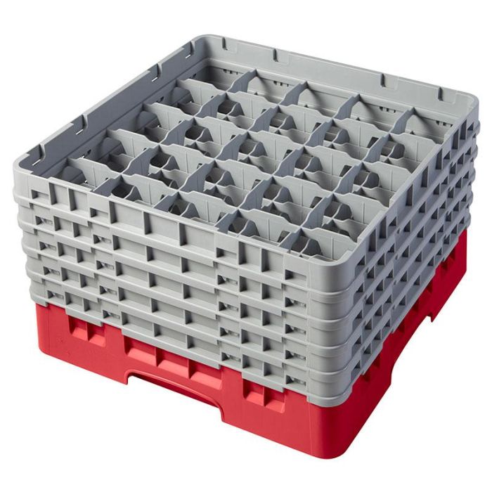 CAMBRO - 25S958-163 - Cesta de lavado 25 comp. 5 alturas - 8,7 cm Ø máx. - alt. máx. 25,8 cm - 50 x 50 x 30,8 cm - Rojo