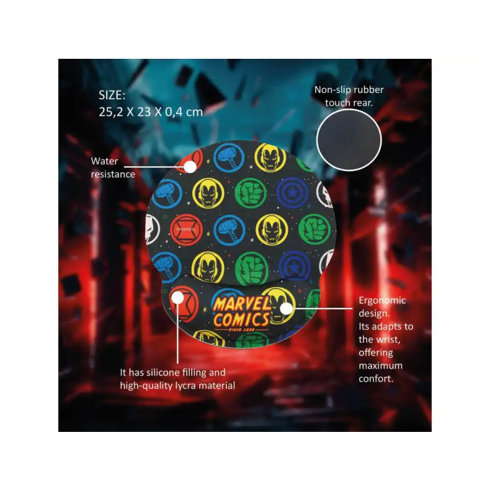 Wondee Alfombrilla Ratón Ergonómica Gel Marvel Comics con Reposamuñecas Antideslizante y Tejido Impermeable 2