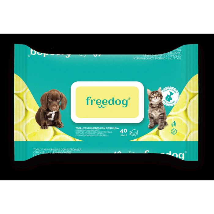 Freedog Toallitas Húmedas con Citronela - Paquete Grande de 40 Unidades 28x18 cm