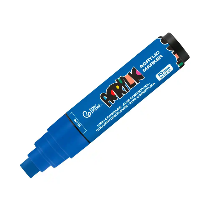 Liderpapel Rotulador Acrylic Punta Rectangular 10 mm Azul para Todo Tipo de Superficie Base Agua 1