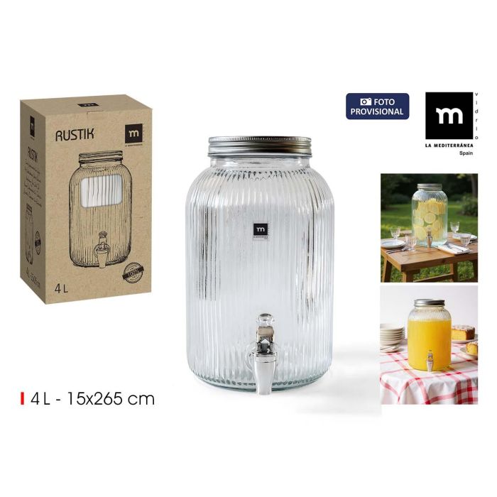 Inde Tarro Vidrio Dispensador con Grifo Lines 4L 15x26 cm 0 Inde Tarro Vidrio Dispensador con Grifo Lines 4L 15x26 cm 0