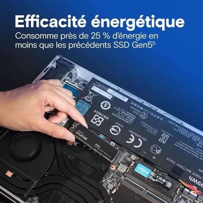 Crucial CT1000P510SSD8 Disco Duro Interno Sólido SSD 1TB NVMe PCIe 5.0 M.2 2280 para Gaming y PC de Alto Rendimiento 4