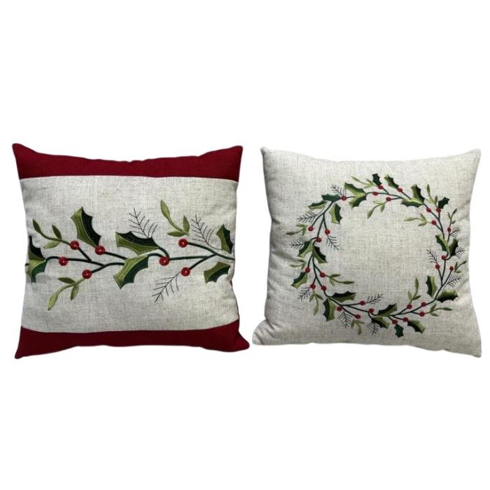 DKD Home Decor Cojín de Navidad Tradicional Poliéster Rojo y Beige 40x40 cm (Pack 4 Unidades)
