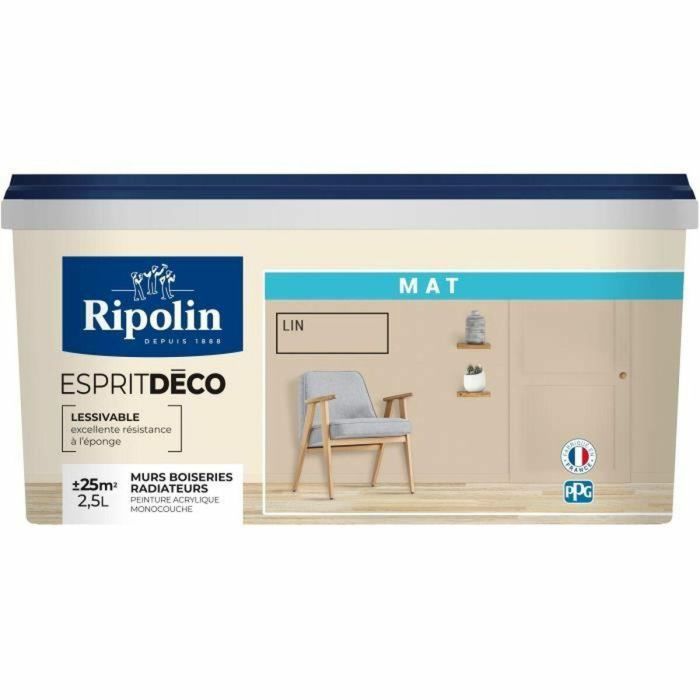Ripolin Pintura Interior Monocapa Matt Linen 2.5L - Muy Cubriente para Paredes, Carpintería y Radiadores Ripolin Pintura Interior Monocapa Matt Linen 2.5L - Muy Cubriente para Paredes, Carpintería y Radiadores