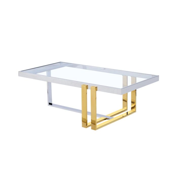 Mesa de Centro Romimex Dorado Plateado Acero Inoxidable Vidrio templado 120 x 40 x 60 cm