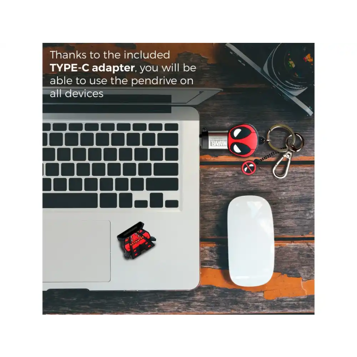Wondee Memoria USB Deadpool 32GB Llavero Pendrive con Adaptador USB C 5
