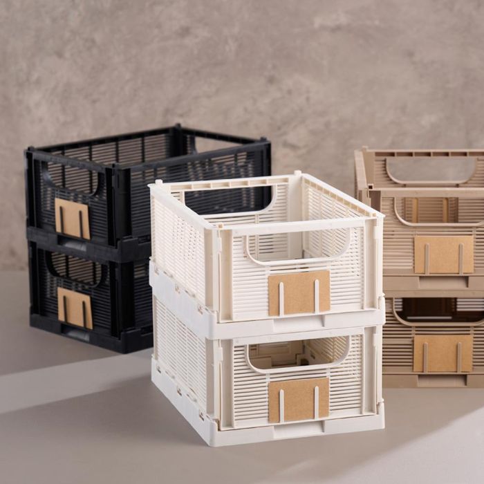 Day Juego De 2 Cajas Plegables 33x24,5x15 cm Negra Plástico Reciclado Apilables Con Etiqueta 1 Day Juego De 2 Cajas Plegables 33x24,5x15 cm Negra Plástico Reciclado Apilables Con Etiqueta 1