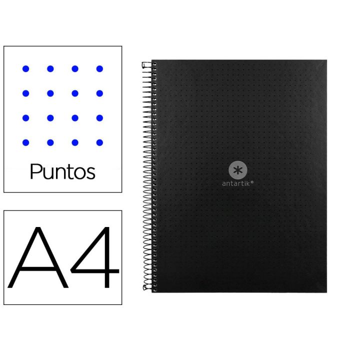 Cuaderno Espiral A4 Micro Antartik Dots Tapa Forrada 80H 90 gr Rayado Puntos 1 Banda 4 Taladros Negro