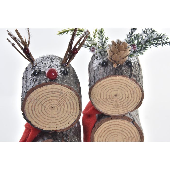 Figura Navidad Alpina DKD Home Decor Natural Rojo 9 x 23 x 10 cm (2 Unidades) 1