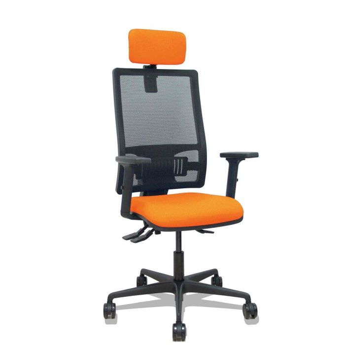 PIQUERAS Y CRESPO Silla Bormate asincro malla negra asiento bali naranja brazos 2D ruedas 65mm cabecero regulable PIQUERAS Y CRESPO Silla Bormate asincro malla negra asiento bali naranja brazos 2D ruedas 65mm cabecero regulable