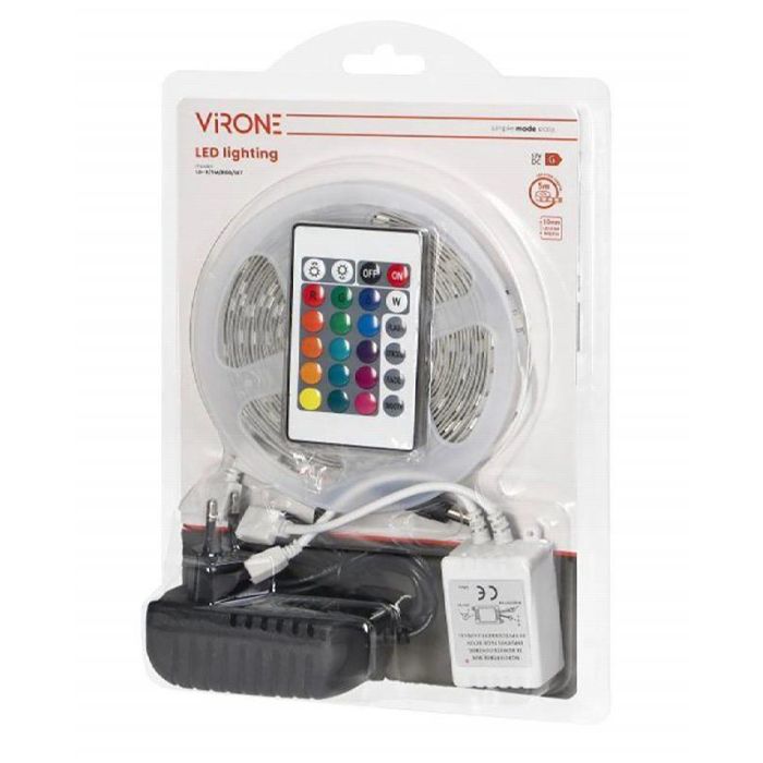 ORNO Tira LED LD-8/5M/RGB/SET, 12V 5050 7W/m, IP20, con Controlador y Fuente de Alimentación