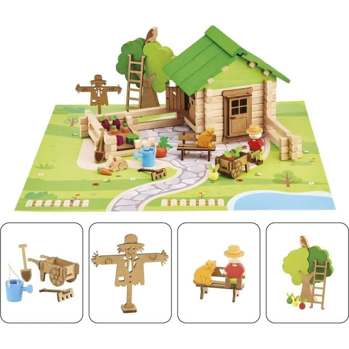 Jeujura JEU1716411992740 Juego de Construcción en Madera Natural para Hogar y Jardín, Tapete y Accesorios Incluidos, 32x27x11 cm Jeujura JEU1716411992740 Juego de Construcción en Madera Natural para Hogar y Jardín, Tapete y Accesorios Incluidos, 32x27x11 cm