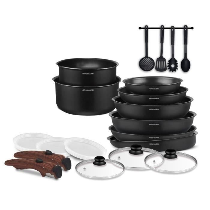 Batería de cocina - Todas las fuentes de calor, incluida la inducción - Arthur Martin - AM0530 - Aluminio - Antiadherente - 20 piezas - Mango extraíble Batería de cocina - Todas las fuentes de calor, incluida la inducción - Arthur Martin - AM0530 - Aluminio - Antiadherente - 20 piezas - Mango extraíble