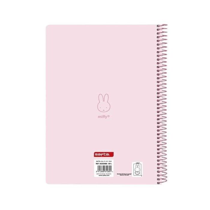 Safta Cuaderno Espiral Tamaño Cuarto, con 80 Hojas de 60 gramos, Cuadriculado de 4 mm, Tapa Extradura y Diseño Miffy Flores 1