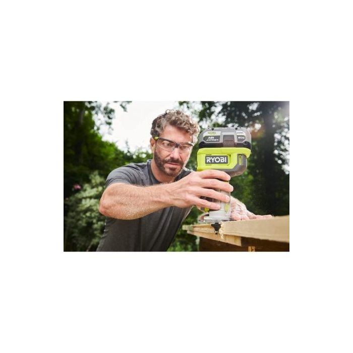 Ryobi RYO4892210206909 Fresadora de Madera Inalámbrica 18V, 30.000 rpm, Pinza 6mm, Profundidad 38mm, incluye Fresa, Llave y Guía 1