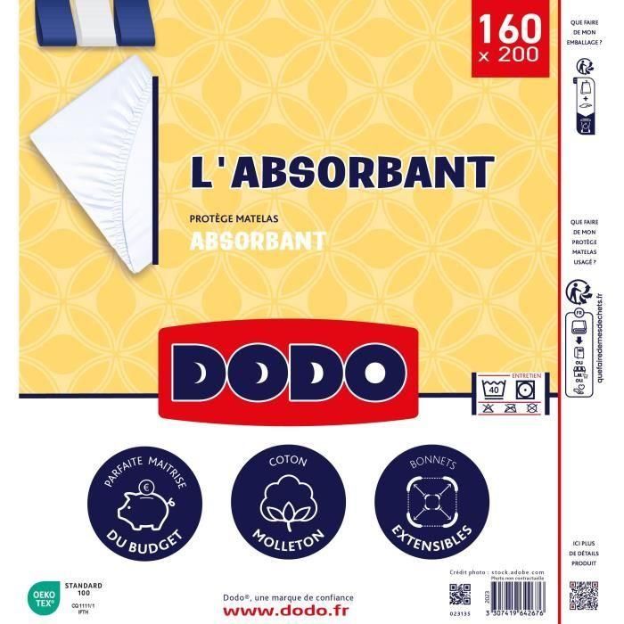 Protector de colchón absorbente - poliéster - 160x200 cm - dodo 4 Protector de colchón absorbente - poliéster - 160x200 cm - dodo 4