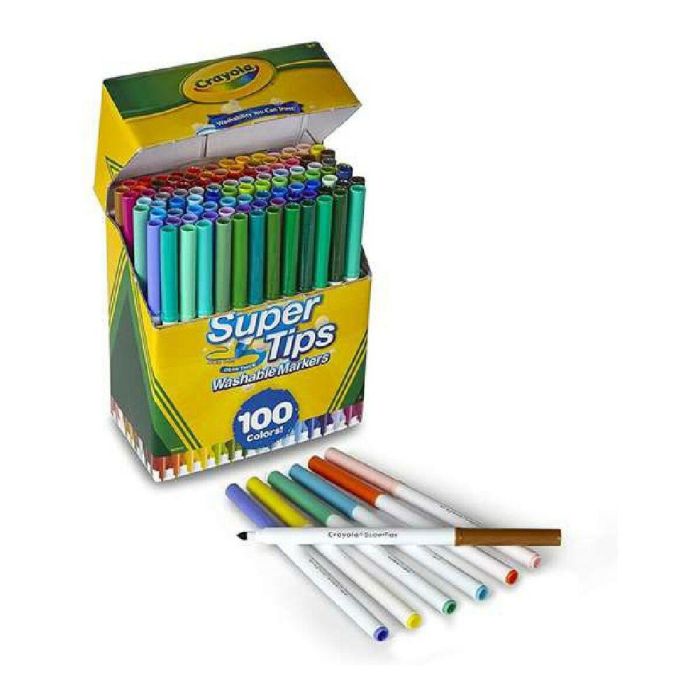 Crayola Rotuladores Súper Punta Lavables, Set de 100 unidades. Aptos para niños de 3 años en adelante. Medidas: 14,5x8,5x18 cm 1 Crayola Rotuladores Súper Punta Lavables, Set de 100 unidades. Aptos para niños de 3 años en adelante. Medidas: 14,5x8,5x18 cm 1