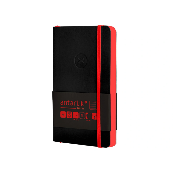 Antartik Cuaderno A6 Tapa Blanda Rayas Negro y Rojo 100 Hojas 80gr FSC 3