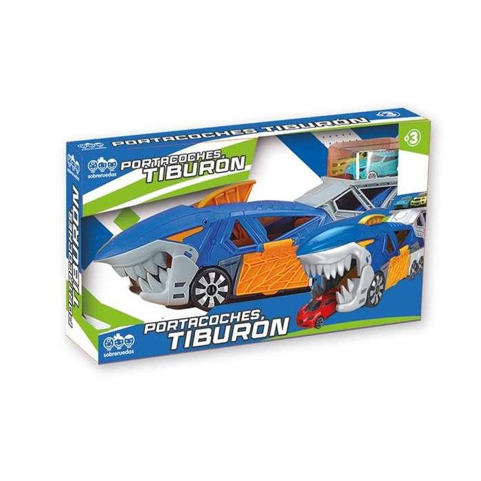 Camión tiburón portacoches, incluye 3 coches, 33x11x7cm 5