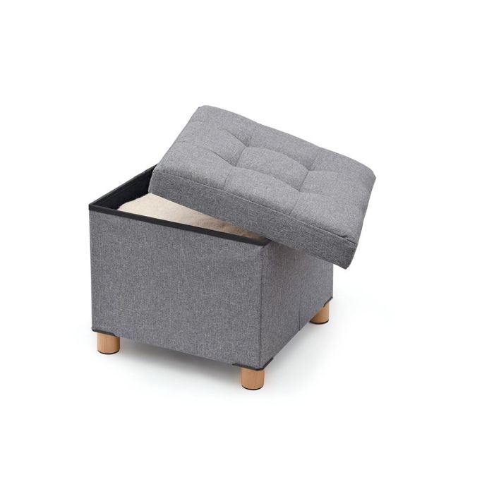 Puf almacenaje gris con patas de madera 38x38x34cm 2