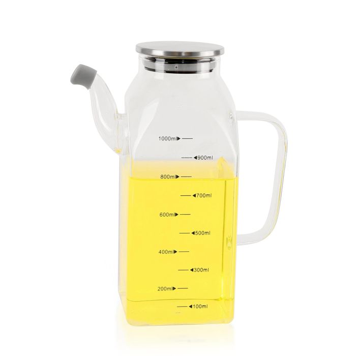 La Mediterranea Aceitera Cuadrada Borosilicato y Tapa Metal 1000 ml - 8,5 cm x 22 cm x 17 cm (6 Unidades)