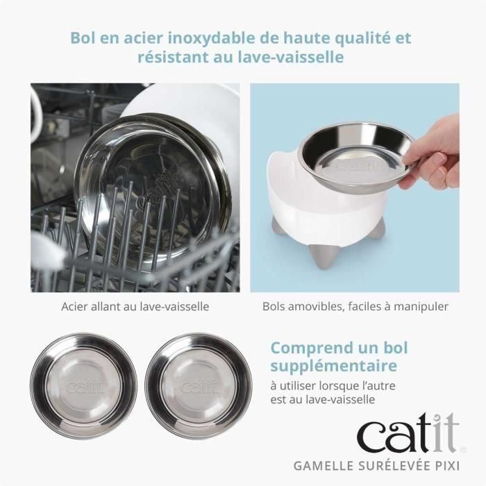 Comedero para gatos - CATIT - PIXI - 200 ml - Elevado - Cuencos extraíbles de acero inoxidable - Blanco 2