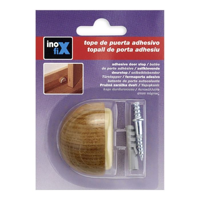 Inofix Tope de puerta adhesivo con tornillo, madera/caucho, color roble 1 Inofix Tope de puerta adhesivo con tornillo, madera/caucho, color roble 1