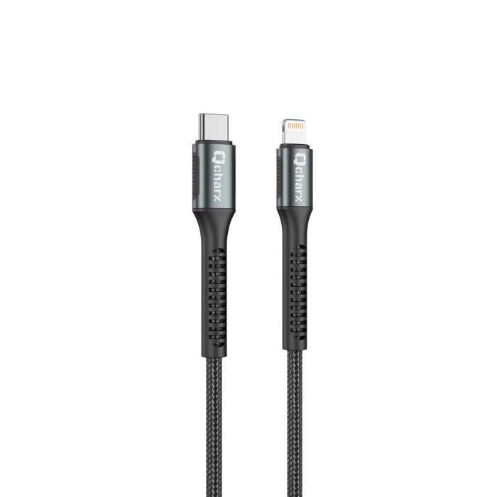 Qcharx international Cable Tipo C a Lightning, carga rápida 3A 20W, aluminio, anti-rotura, negro