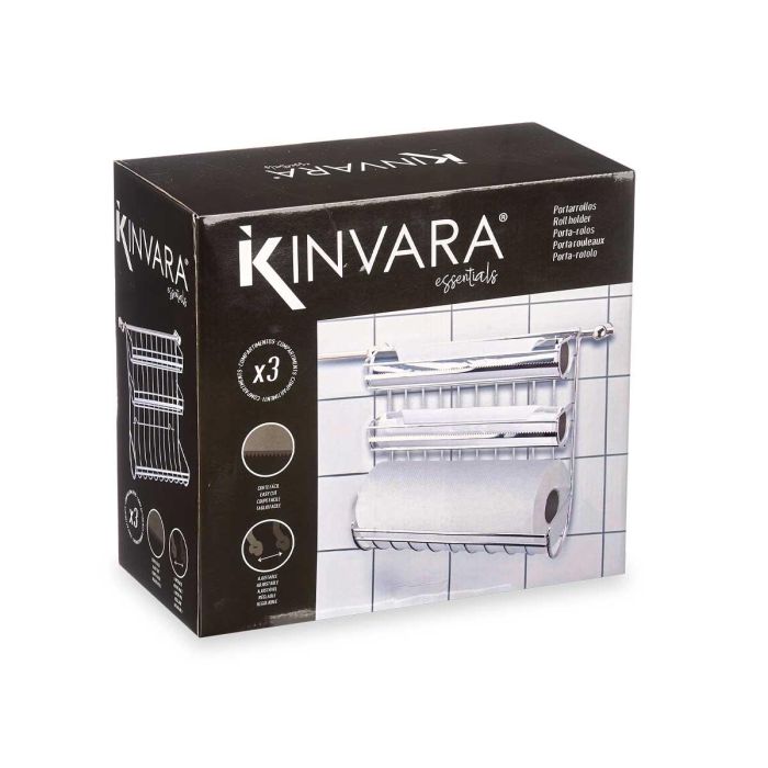 Portarrollos Triple Cromado Kinvara 32x30x16 cm - Metal Plata (6 Unidades) 2