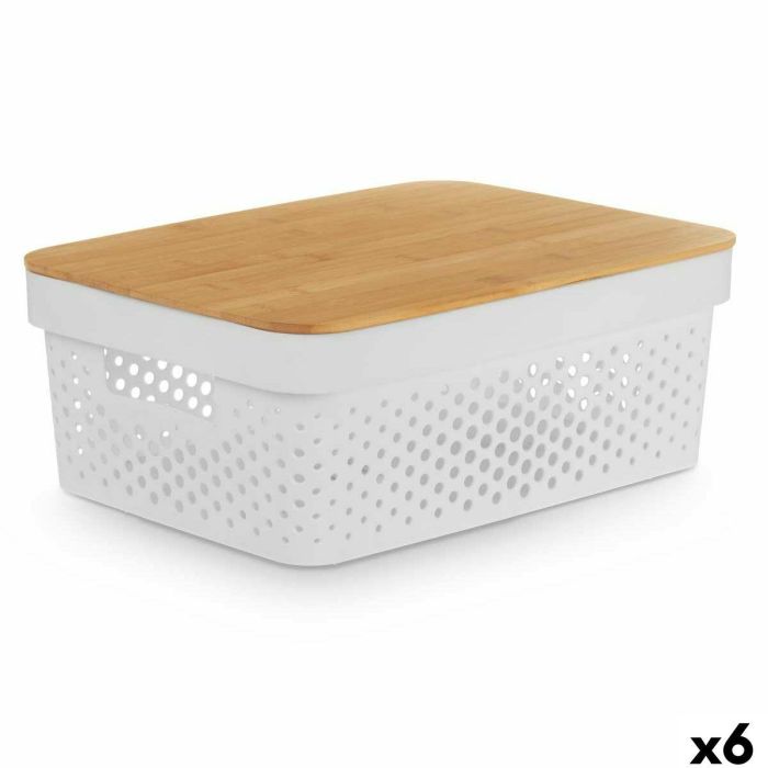 Caja Multiusos Kinvara CH52980 (27) Blanco Marrón Bambú Polipropileno 35,7 x 14 x 26,2 cm (6 Unidades)