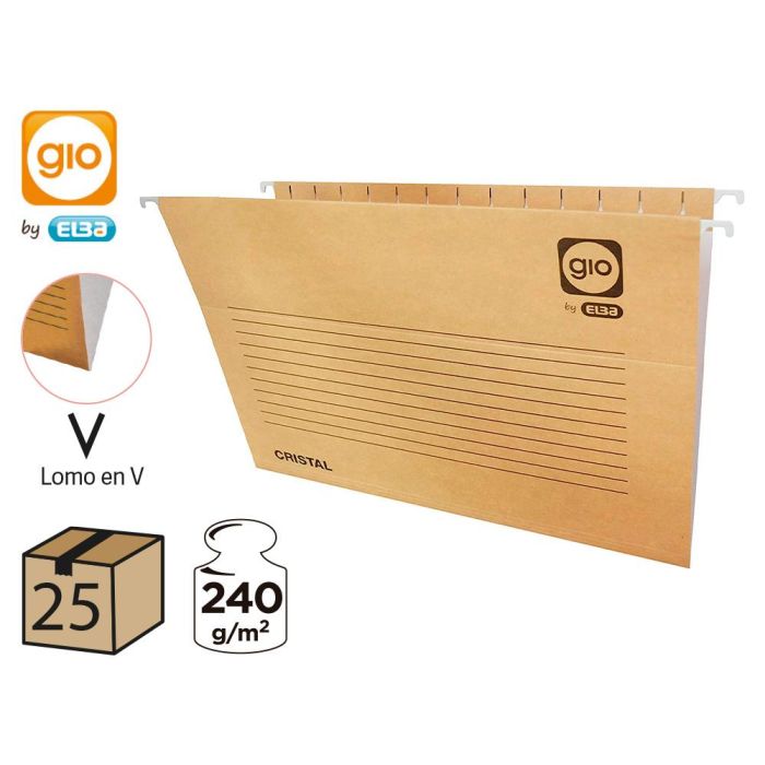 Gio Carpeta Colgante Visor Superior Cristal Kraft Bicolor Cartulina Folio Con Etiquetas -25U- 4