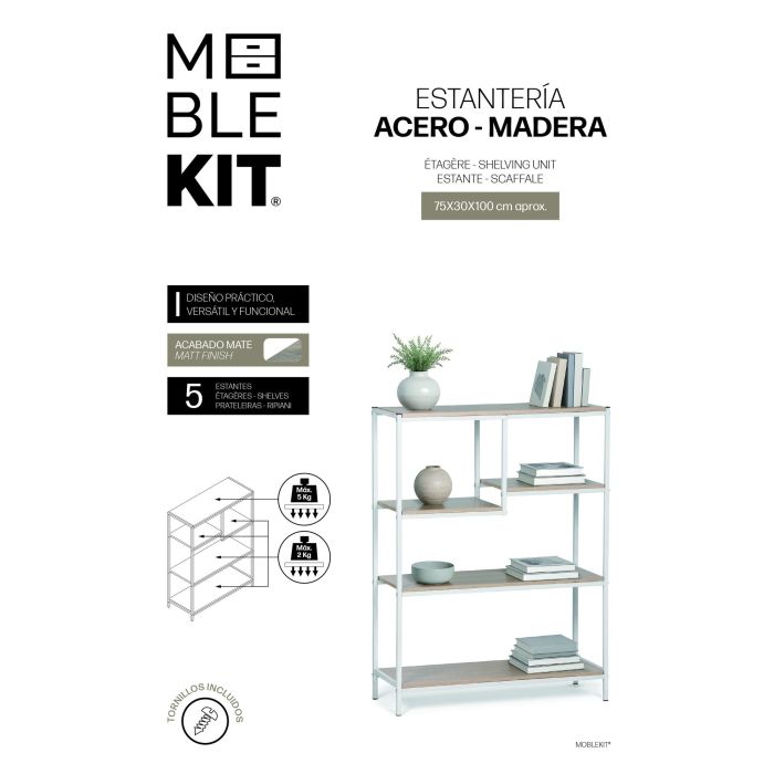 Inde Estanteria Multiusos Madera-Metal 75x30x100 cm 3 Inde Estanteria Multiusos Madera-Metal 75x30x100 cm 3