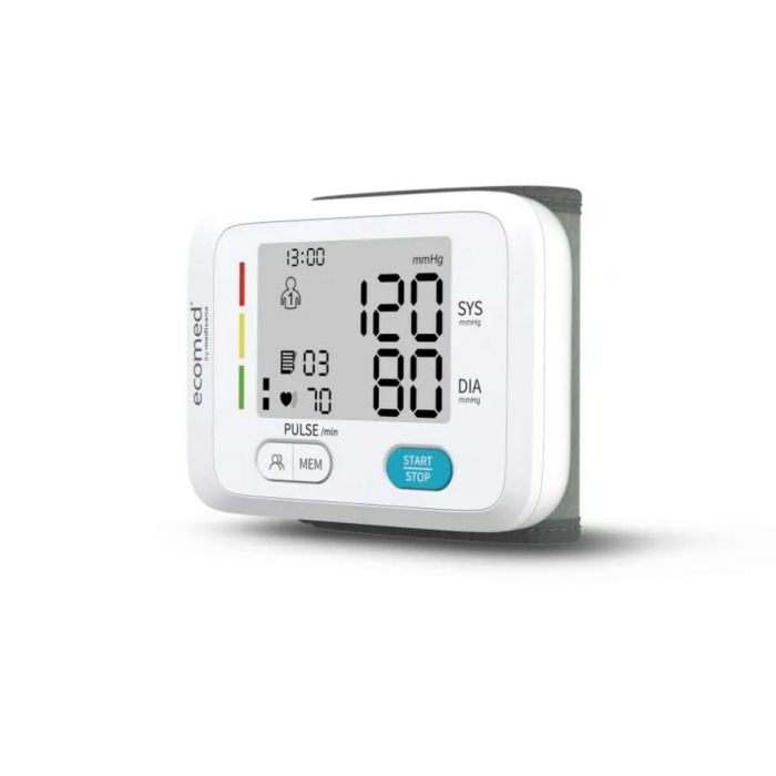 Medisana Ecomed Tensiometro de Muñeca Automático con Detector de Arritmias, Memoria Dual 180 Registros, Gran Pantalla LCD y Escala OMS Medisana Ecomed Tensiometro de Muñeca Automático con Detector de Arritmias, Memoria Dual 180 Registros, Gran Pantalla LCD y Escala OMS