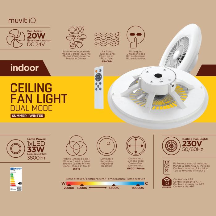 Muvit Io Wifi Lámpara Techo LED con Ventilador 40W, Control por App, Compatible con Alexa, Google Home y Siri 6 Muvit Io Wifi Lámpara Techo LED con Ventilador 40W, Control por App, Compatible con Alexa, Google Home y Siri 6