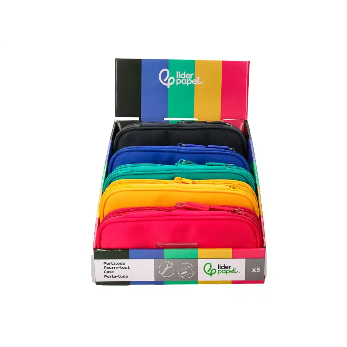 Liderpapel Estuche Portatodo Color Pop, 3 Cremalleras, Compartimento Extensible, 230x60 mm