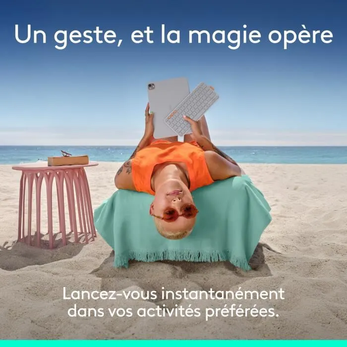 Logitech AABTN35428 Funda Flip Folio con Teclado para iPad Air 11 Pulgadas (Generacion 5 2024, M2, M3, M4, M5) Gris Palido